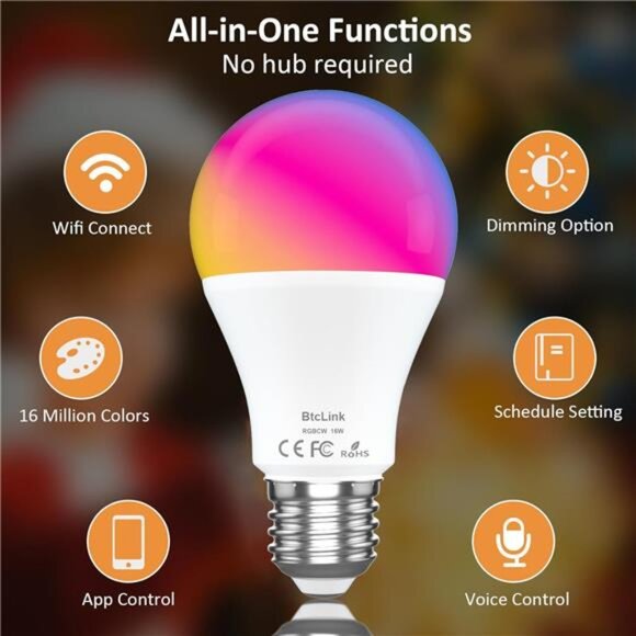 Smart LED Light Bulbs 150W Equivalent, 1600LM 16W Alexa Light Bulbs, A19 E26 - Picture 2 of 14